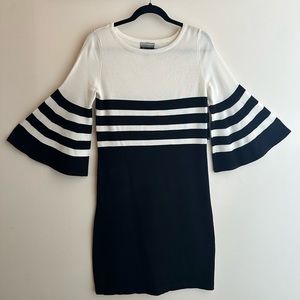 Sweater knit black/white dress with bell sleeve. Size S